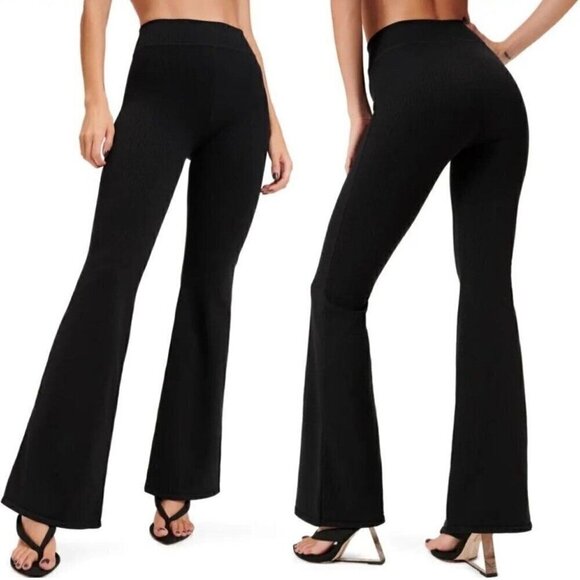 NWT Good American Rib Seamless Flare Pants in Black - 3/4 (Large/Extra Large) - Picture 1 of 8